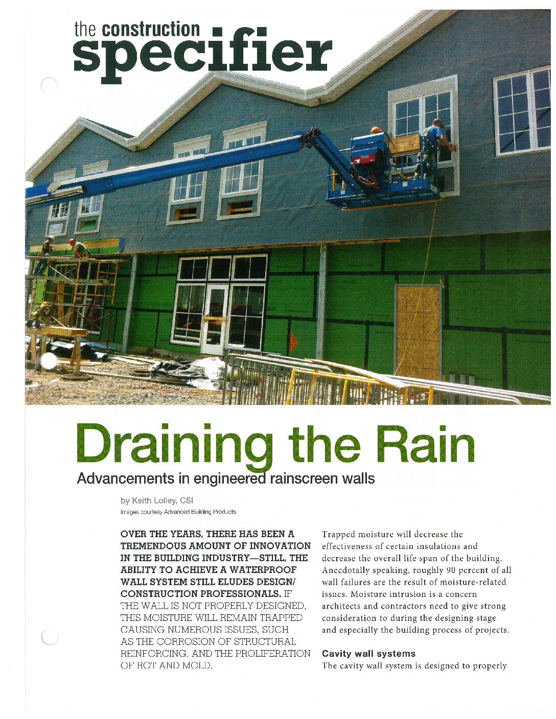Construction Specifier Article – Draining the Rain: Advancement in Engineered Rainscreen Walls